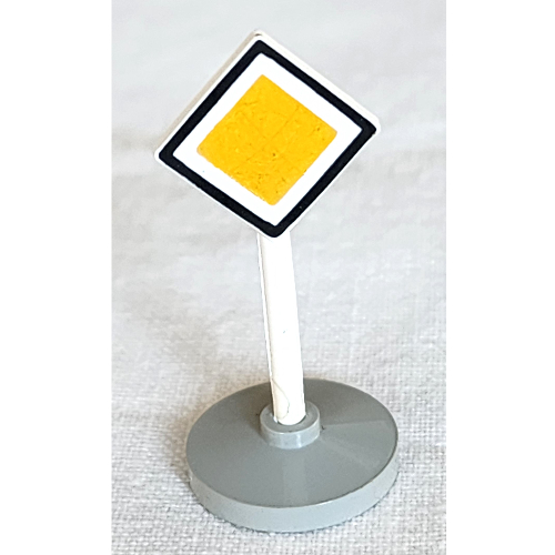 Lego Road Sign Old Diamond with Black & White Border Major Road Print & Type 2 Base / White