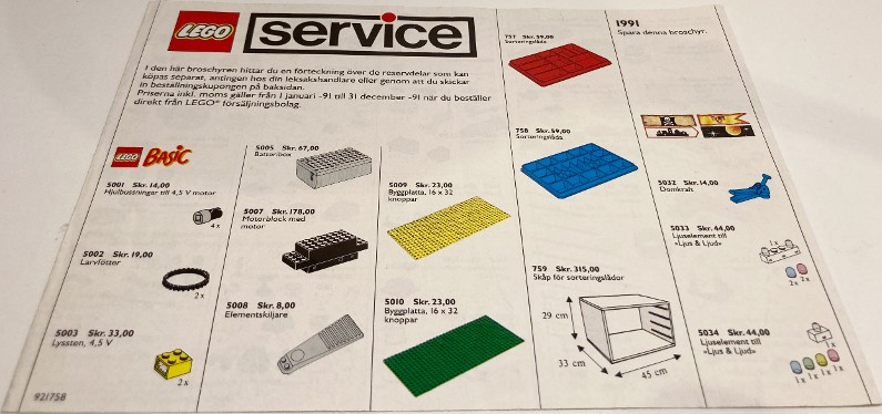 Lego 1991 Medium Service Packs Swedish (921758-S)