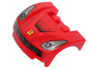 Lego Vehicle, Mudguard 3 x 4 x 1 2/3 Curved Front with Headlights and Black Grille with Car Engine Cover, Ferrari Logo Pattern (Sticker) - Set 40191 / Red