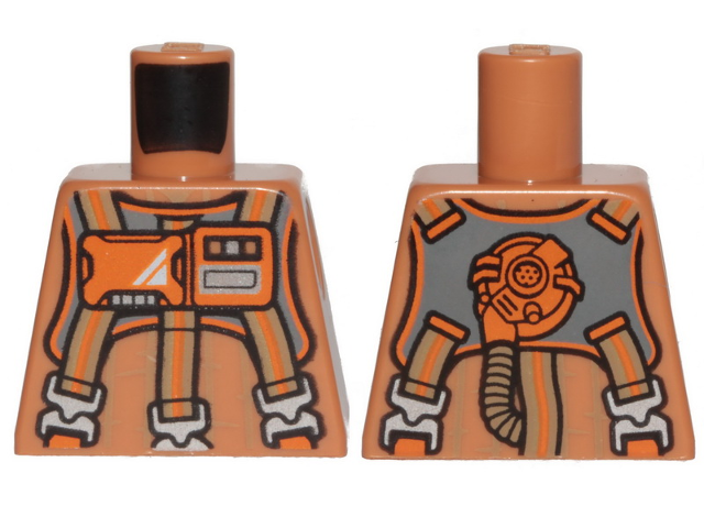 Lego Torso SW Jumpsuit with 3 Gray and Orange Belts and Front Panel Pattern / Medium Nougat