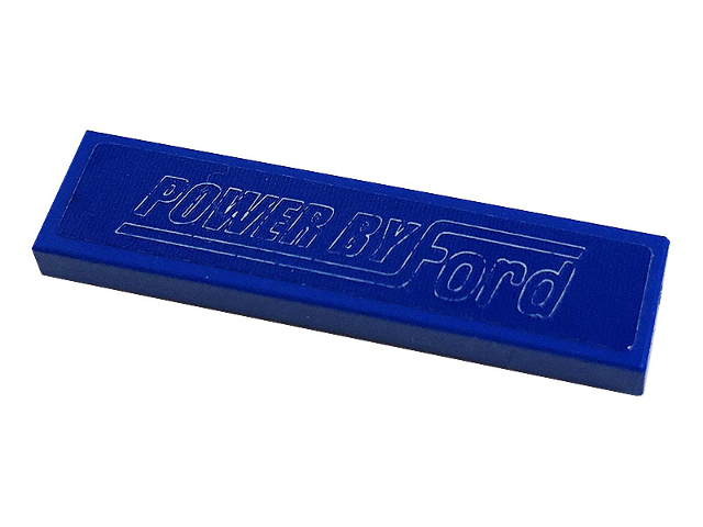 Lego Tile 1 x 4 with White 'POWER BY Ford' Pattern (Sticker) - Set 10265 / Blue
