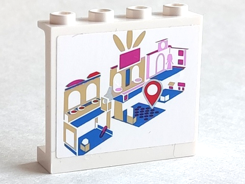 Lego Panel 1 x 4 x 3 with Side Supports - Hollow Studs with Mall Map and Red Position Marker Pattern (Stickers) - Set 41058