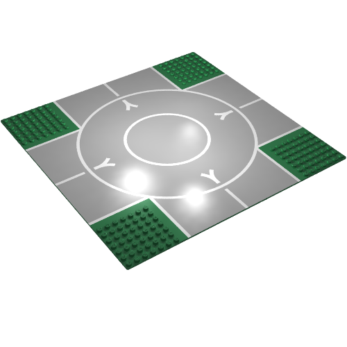 Lego Baseplate 32 x 32 with 7-Stud Crossroads with Runway Narrow Print / Green