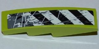 Lego Slope, Curved 4 x 1 with Black and White Danger Stripes and Splatters Pattern Model Left Side (Sticker) - Set 8961