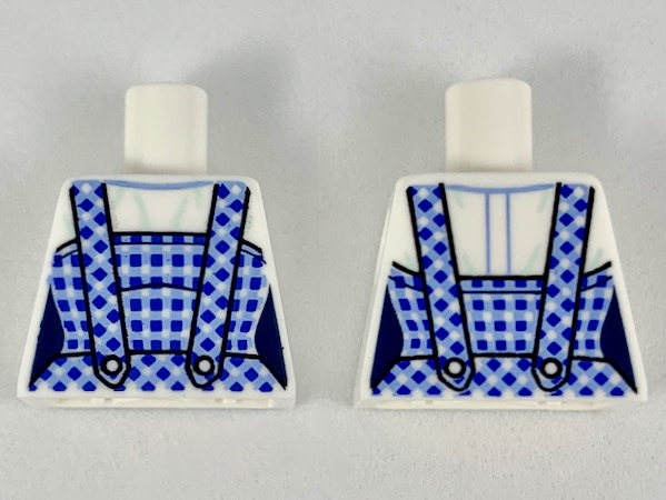 Lego Torso Female with Dark Blue and Bright Light Blue Gingham Dress Pattern / White