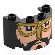 Lego Cylinder Half 2 x 4 x 2 with 1 x 2 Cutout with Light Nougat Face, Black Beard, Moustache, Gold Helmet Print / Black