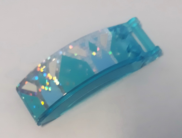 Lego Windscreen 6 x 2 x 2 with Bar Handle with Bright Light Blue, Medium Azure and White Shapes on Silver Holographic Glitter Background Pattern Model Left Side (Sticker) - Sets 41148 / 43172