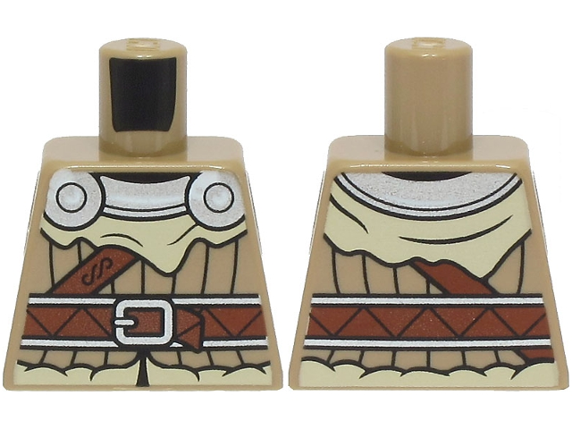 Lego Torso Viking Jacket with Tan Fur, Silver Collar and Shoulder Disks, Reddish Brown Strap and Belt with Buckle Pattern / Dark Tan