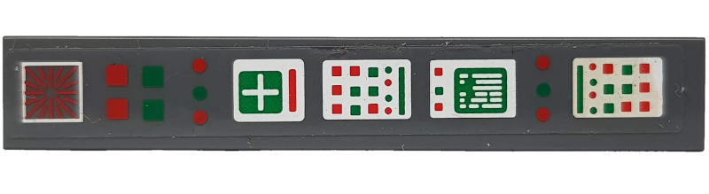 Lego Tile 1 x 6 with Control Panel with Red and Green Lamps Pattern (Sticker) - Set 70816 / Dark Bluish Gray