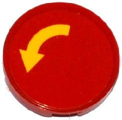 Lego Tile, Round 2 x 2 with Bottom Stud Holder with Yellow Curved Arrow on Red Background Pattern (Sticker) - Set 60075