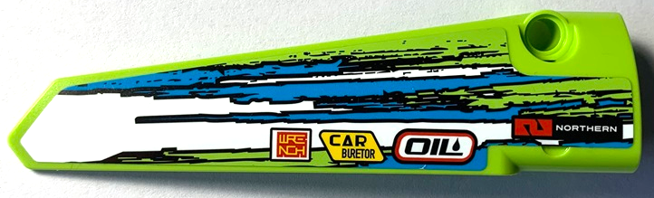 Lego Technic, Panel Fairing # 6 Long Smooth, Side B with 'NORTHERN', 'OIL', 'CAR BURETOR', 'WRENCH' and Blue and White Stripes Pattern (Sticker) - Set 42103