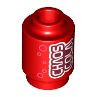 Lego Brick Round 1 x 1 with White 'CHAOS COLA' Print