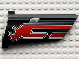 Lego Technic, Panel Fairing #20 Large Long, Small Hole, Side A with Red Rhino Head Pattern (Sticker) - Set 8285 / Black