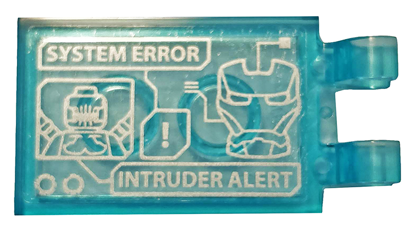 Lego Tile, Modified 2 x 3 with 2 Clips with Iron Man's Mask, Outrider, 'SYSTEM ERROR' and 'INTRUDER ALERT' Pattern (Sticker) - Set 76125