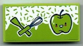 Lego Tile 2 x 4 with Spatula, Whisk and Apple Pattern (Sticker) - Set 41393