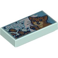Lego Tile 1 x 2 with Cat Food Box, Cat, White 'MEOW BITS' Print / Light Aqua