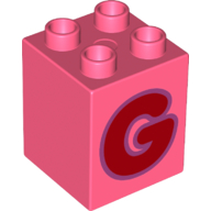 Lego Duplo Brick 2 x 2 x 2 with Red 'G' Print / Coral