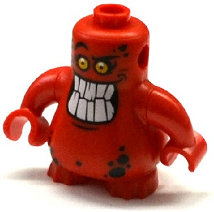Lego Body, Nexo Knights Scurrier with Red Arms with Bright Light Orange Eyes and Open Mouth Smile with 10 Flat White Teeth Pattern