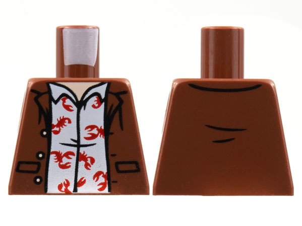 Lego Torso Jacket, Light Nougat Neck, White Shirt with Red Lobsters Pattern / Reddish Brown