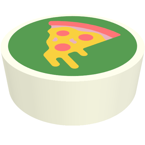 Lego Tile Round 1 x 1 with Pizza Slice on Green Background Print