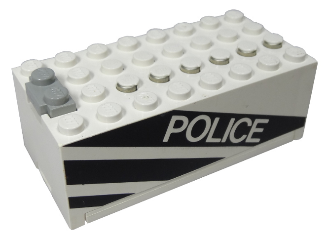 Lego Electric 9V Battery Box Small with 'POLICE' and Black Stripes Pattern