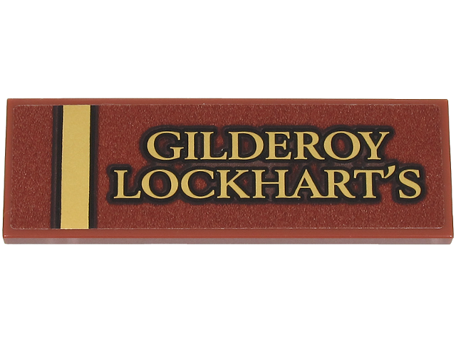 Lego Tile 2 x 6 with Gold 'GILDEROY LOCKHART'S' and Stripe Pattern (Sticker) - Set 76461