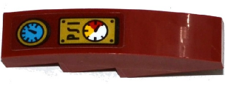 Lego Slope, Curved 4 x 1 with 'PSI' and 2 Gauges Pattern Model Left Side (Sticker) - Set 70600 / Dark Red