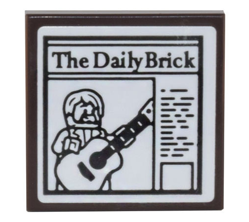 Lego Tile 2 x 2 with Newspaper Minifigure Playing Acoustic Guitar and 'The Daily Brick' Pattern (Sticker) - Set 10308