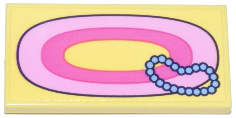 Lego Tile 2 x 4 with Dark Pink and Bright Pink Oval Rug, Medium Azure Beaded Necklace Pattern (Sticker) - Set 43275