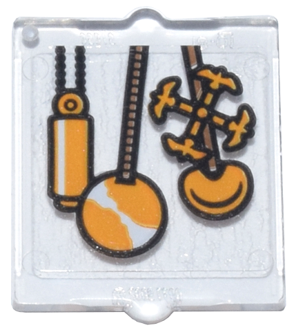 Lego Glass for Window 1 x 2 x 2 Flat Front with Bright Light Orange Clock Pendulums Pattern (Sticker) - Set 76437 / Trans-Clear