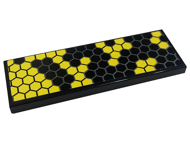 Lego Tile 2 x 6 with Honeycomb with Yellow Hexagons Pattern (Sticker) - Set 76904 / Black