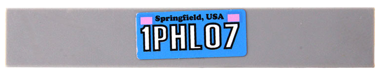 Lego Tile 1 x 6 with Blue 'Springfield, USA' and '1PHL07' Pattern (Sticker) - Set 71006 / Light Bluish Gray