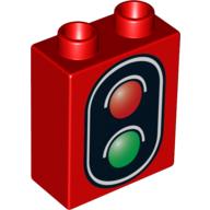 Lego Duplo Brick 1 x 2 x 2 with No Bottom Tube, Traffic Signal Double Print / Bright Light Orange