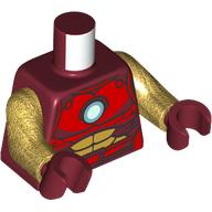 Lego Torso, Red/Dark Red/Gold Iron Man Armor, Bright Light Yellow Round Arc Reactor print, earl Gold Arms, Dark Red Hands / Dark Red