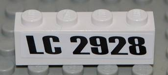Lego Brick 1 x 4 with Black 'LC 2928' Pattern (Sticker) - Set 2928