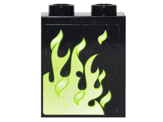 Lego Panel 1 x 2 x 2 with Side Supports - Hollow Studs with Faded Lime Flames Pattern Model Left Side (Sticker) - Set 4840