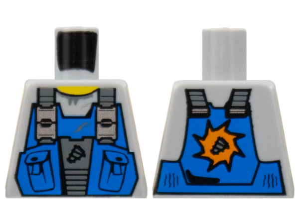 Lego Torso Power Miners Blue Vest with Pockets and Drill Tip over Sweaty Shirt Pattern / Light Bluish Gray