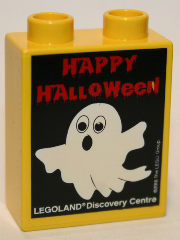 Lego Duplo, Brick 1 x 2 x 2 with LEGOLAND Discovery Centre Happy Halloween 2016 Pattern