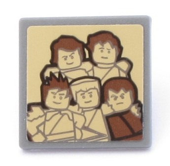 Lego Road Sign 2 x 2 Square with Open O Clip with 5 Ninjago Minifigures on Tan Background Pattern (Sticker) - Set 70618