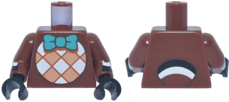 Lego Torso Dark Turquoise Bow Tie, White and Medium Nougat Checkered Circle, Black and White Tail on Back Pattern / Reddish Brown Arms with Black and White Scallop Cuffs Pattern / Black Hands