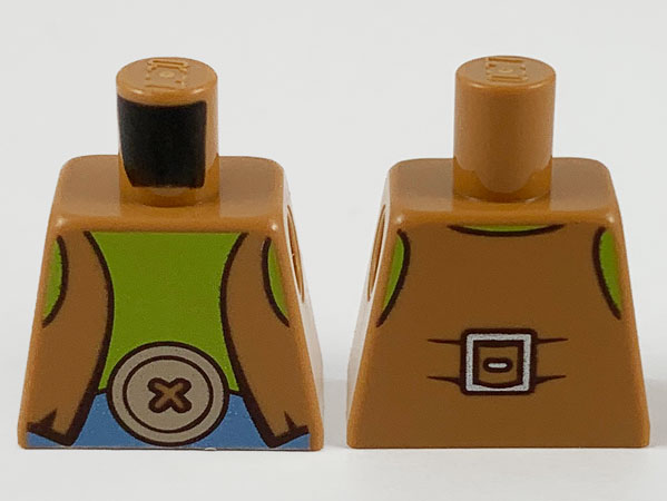 Lego Torso Vest, Lime Chest, Medium Blue Belt with Large Tan Button Buckle Pattern / Medium Nougat