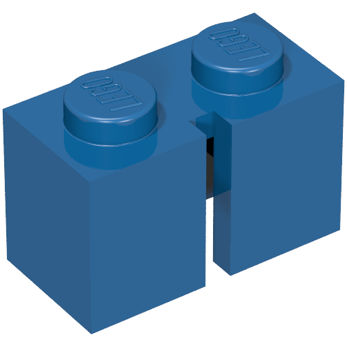 Lego Brick 1 x 2 without Bottom Tube, Slotted (with 1 slot) / Blue