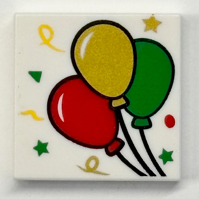 Lego Tile 2 x 2 with Red/Yellow/Green Balloons Print