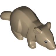 Lego Animal, Rodent, Rat / Mouse with Black Eyes Print / Dark Tan