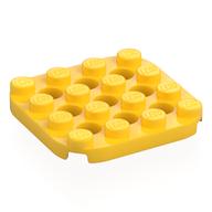 Lego Plate 4 x 4 with Rounded Corners, Pin Holes between Studs / Yellow
