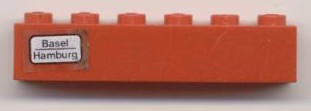 Lego Brick 1 x 6 with 'Basel - Hamburg' Pattern on Left Side (Sticker) - Set 7740