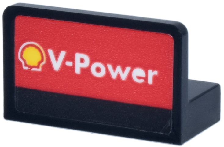 Lego Panel 1 x 2 x 1 with Rounded Corners with White 'V-Power' and Yellow Shell Logo on Red Background Pattern (Sticker) - Set 77242 / Black