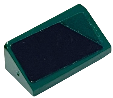 Lego Slope 30 1 x 2 x 2/3 with Triangle Corner and Black Trapezoid Pattern Model Left Side (Sticker) - Set 76907 / Dark Green