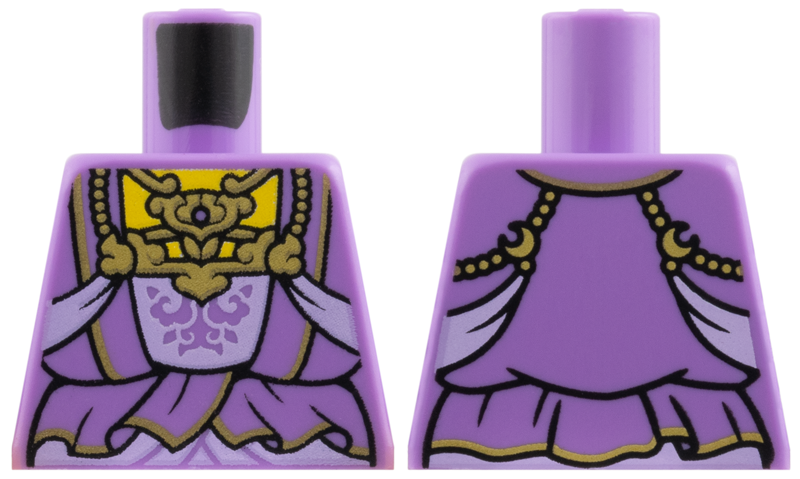 Lego Torso Dress, Ornate Gold Chestpiece and Trim, Lavender Panel and Ribbons, Ruffles Pattern / Medium Lavender