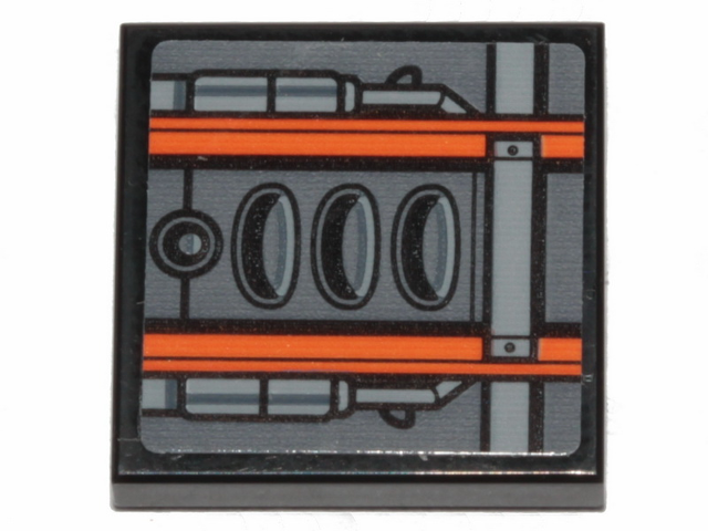 Lego Tile 2 x 2 with Orange Stripes, Air Intakes and Pipes with Dark Bluish Gray Stripes Pattern (Sticker) - Set 75259